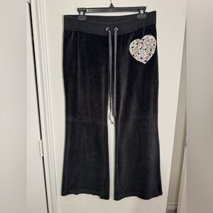 Victoria’s Secret Pink Velour Flare Pants Womens M Sequin Heart Y2K RARE Love